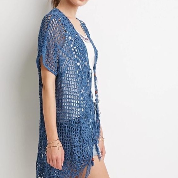 Garage | Size XS-S | Blue Crochet Tassel Cardigan – Beach Cover Up - Picture 1 of 6